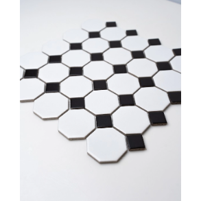 WHITE & BLACK OCTAGON 12x12 MATTE PORCELAIN MOSAIC - porcelain tile